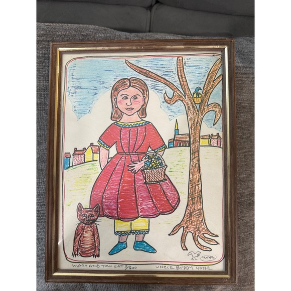 Other - Uncle Buddy Yohn Mary and Tom Cat Signed Numbered 3/600 Hand Colored Folk Art